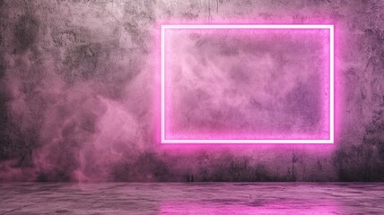 Poster - Glowing Pink Neon Frame Surrounded by Subtle Pulsing Mist on Dark Background Creating Ethereal Visual Atmosphere Ideal for Creative Projects