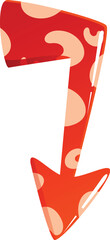 Poster - Cartoon red arrow pointing down with irregular spots, perfect for playful and eye catching designs