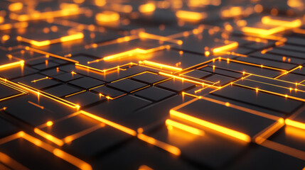 Poster - A futuristic, 3D background with a geometric pattern.  Bright yellow lines create a tech-inspired look, perfect for sci-fi themes.
