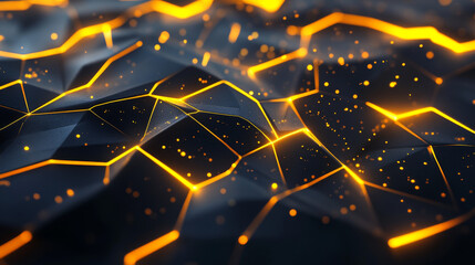 Poster - A futuristic, 3D background with a geometric pattern.  Bright yellow lines create a tech-inspired look, perfect for sci-fi themes.