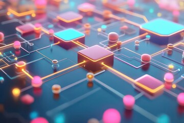 Poster - a vibrant, abstract representation of a digital circuit with colorful nodes and connections, illustr