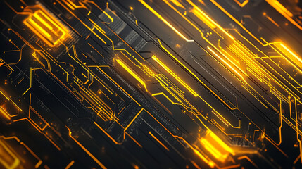 Poster - A futuristic, 3D background with a geometric pattern.  Bright yellow lines create a tech-inspired look, perfect for sci-fi themes.