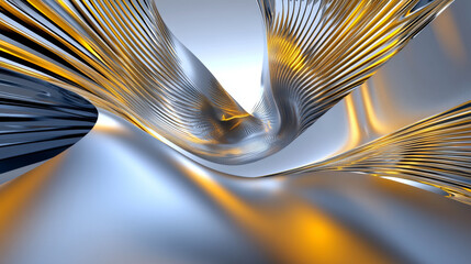 Poster - A 3D image with a futuristic, sci-fi look. It has a geometric pattern and bright yellow lines.