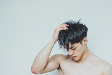 Poster - 髪を触る男性、ヘアケア、美容