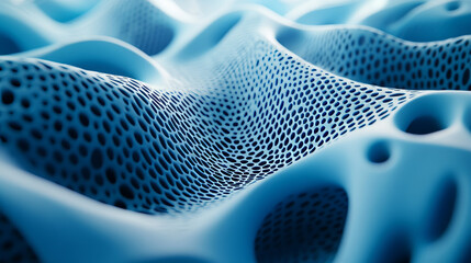 Poster - A futuristic, 3D design with a blue, geometric pattern. It looks like something you'd see in a science fiction movie.