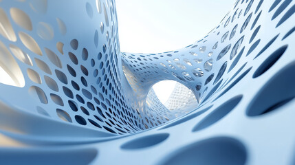 Poster - A futuristic, 3D design with a blue, geometric pattern. It looks like something you'd see in a science fiction movie.