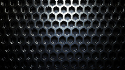 Poster - a black, metallic background with a honeycomb pattern, rendered in 3d and in ultra-high resolution.
