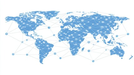 Aufkleber - Detailed Global Network Map Illustrating Connectivity Across Continents with Geographical Borders, Nodes, and Connections Highlighting Interconnectedness of World Regions