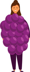 Poster - woman wearing a giant grape costume promoting healthy food and lifestyle for a balanced diet
