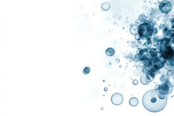Poster - Soft, translucent blue circles and droplets spread across a bright white canvas
