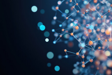 Poster - Intricate nodes form a dynamic network, floating in a deep blue space
