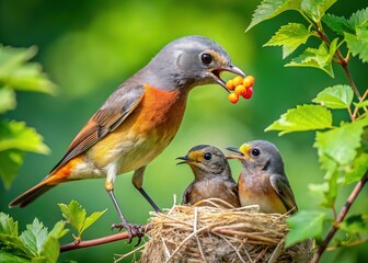 Gartenrotschwanz Feeding Nestlings Documentary Photography AI Art