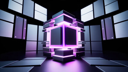 Poster - Abstract technology advanced digital purple cube