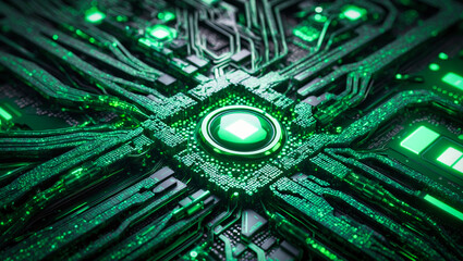 Poster - a pulsating mosaic of green data technology, digital high tech concept