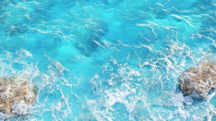 Poster - The ocean is calm and blue with white foam on the rocks