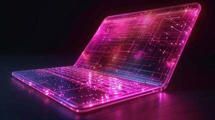 Poster - Glowing Laptop with Neon Lights