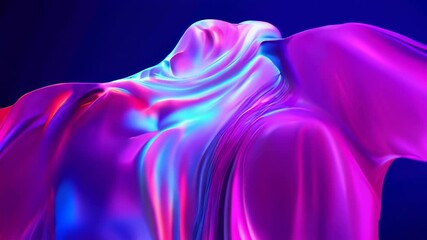 Poster - Glossy abstract waves of fabric-like metallic material in neon blue and pink, creating a futuristic and fluid appearance.