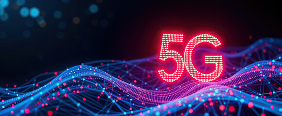 Poster - 5g network technology digital wave glowing neon light connection speed internet data futuristic tech innovation