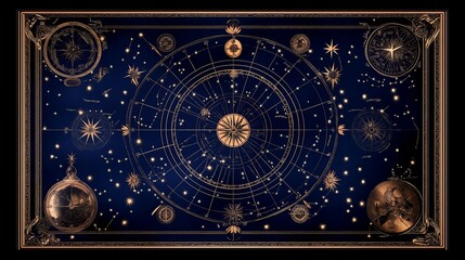 Poster - Celestial Map with Constellations and Zodiac Symbols