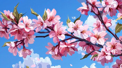 Wall Mural - Cherry Blossoms in Full Bloom Against a Clear Sky