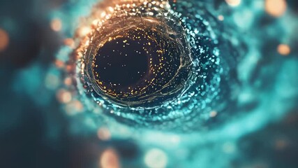 Poster - A mesmerizing vortex of glowing particles spiraling inward, creating a cosmic and mysterious deep space atmosphere.