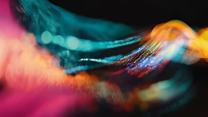 Poster - Abstract, colorful light trails flowing dynamically across a dark background, evoking energy, motion, and the feel of digital waves.