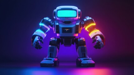 Poster - Futuristic Robot Character with Neon Lights and High-Tech Features in a Dark Environment, Showcasing Innovation and Modern Design Aesthetics