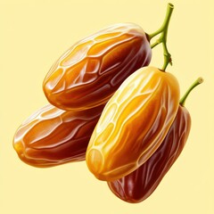 Wall Mural - Close-Up View of Isolated Halawi Dates with a Soft and Sweet Golden Hue Against a Bright Yellow Background, Perfect for Culinary or Health-Focused Projects