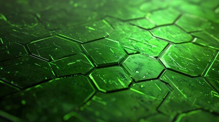 Poster - Modern Digital Background Design Featuring Hexagonal Patterns With a Vibrant Green Glow