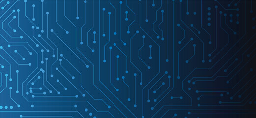 Fototapete - Blue Circuit Board Background. Circuit Board Electronics Digital Technology Banner Blue. Futuristic Technology Computer Motherboard Processing Data Concept