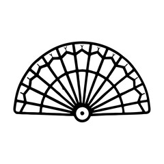 Fan pattern stroke icon featuring a detailed design of a traditional folding fan on a white background