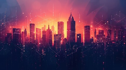 Poster - Digital Cityscape with Connected Networks