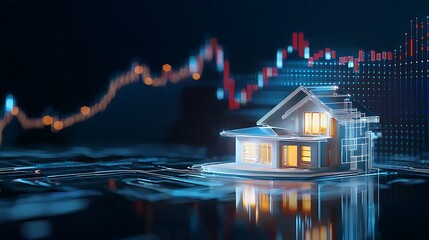 Poster - Digital Home with Stock Market Graph Overlay