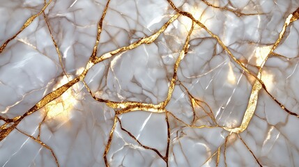 Poster - Modern Marble Texture in White and Gold Veins