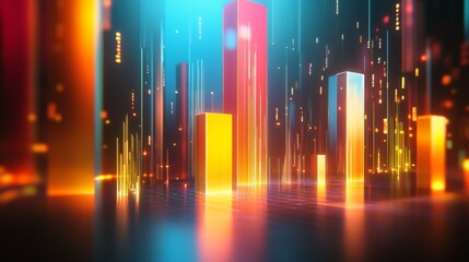 Poster - futuristic digital landscape with glowing cubes and data streams representing technology, innovation