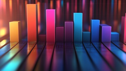 Fototapete - Colorful Abstract Bar Graphs with Vibrant Light Effects Representing Data Analysis and Financial Growth in a Digital Space