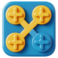 Poster - 3D A blue and yellow square with four yellow and blue squares inside of it isolated on transparent or white background, png