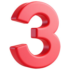 Poster - 3D A red number 3 is shown isolated on transparent or white background, png