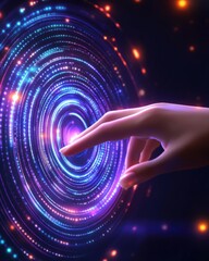 Aufkleber - A Woman Interacts With a Futuristic Digital Screen Using Her Hand to Explore Technology