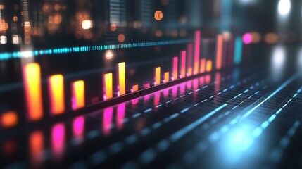 Leinwandbilder - Vibrant Digital Data Visualization with Colorful Bar Graphs and a Futuristic Background for Business Analytics and Technology Insights
