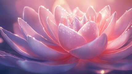 Aufkleber - Beautiful Pink Lotus Flower in Soft Focus with Dew Drops Reflecting Light, Evoking Serenity and Calmness in a Tranquil Nature Setting for Relaxation and Meditation