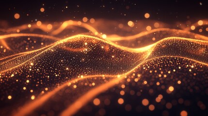 Aufkleber - Abstract glowing waves of orange particles create a mesmerizing background, evoking a sense of depth and movement ideal for technology and design themes.