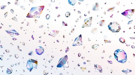 Poster - A Stunning Background of Falling Gems and Diamonds with Various Shapes and Colors Sparkling Against a Soft Gradient Atmosphere for Elegant Designs