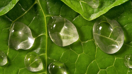 Poster - Water Droplets on a Bright Green Leaf Macro