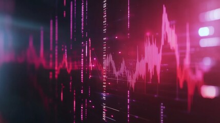 Aufkleber - Vibrant Abstract Digital Waveform Visualization with Neon Colors Representing Sound Frequencies and Data Patterns in a Futuristic Background