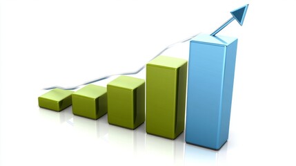 Poster - Modern Minimalist Bar Graph with Ascending Green and Blue Segments Representing Growth and Success in Business Analytics and Financial Performance Metrics