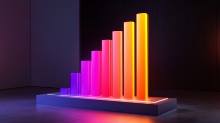 Aufkleber - Vibrant and Modern Data Visualization with Colorful Bar Graph on a Futuristic Display in a Darkened Room for Business Growth and Analysis