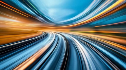 Aufkleber - Dynamic Abstract Motion Blur of Speed and Light in Vibrant Colors Depicting a Fast-Paced Journey Through a Futuristic Landscape