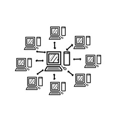 Poster - hand-drawn network diagram illustration showing interconnected computers and devices, arrows indicat