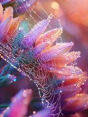 Morning dew collects on spider web garden macro photography natural light close-up nature's beauty